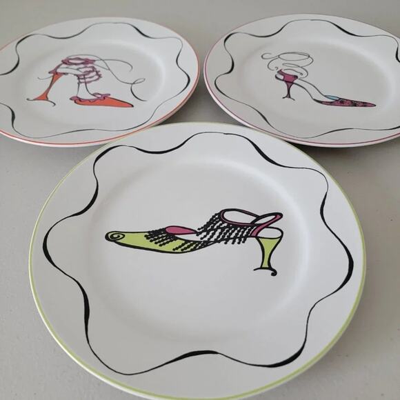 Rosanna Porcelain Dessert Plates Vintage High Heels Shoe Design Set of 3 White - Picture 2 of 11